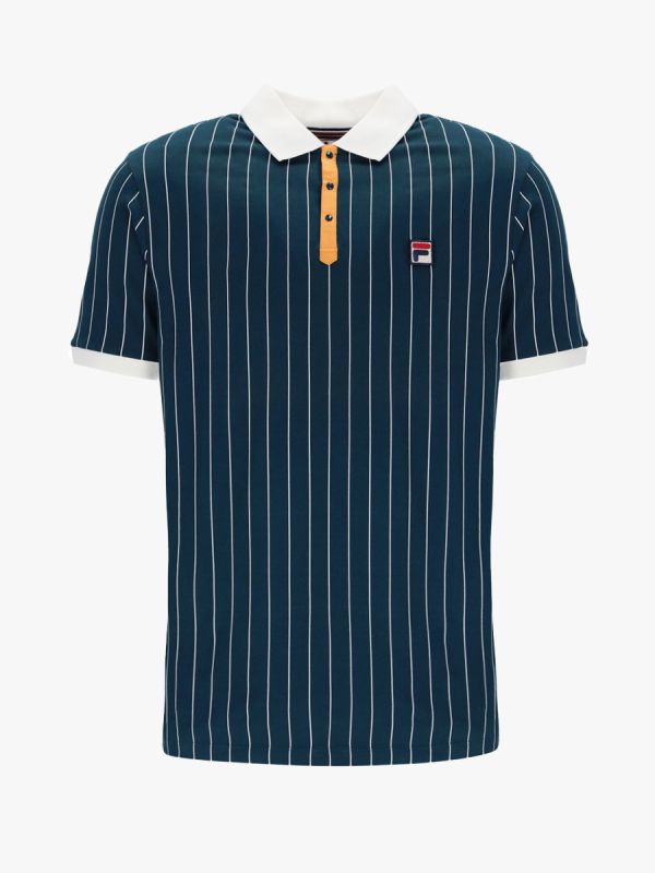 Fila BB1 Classic Striped Polo Shirt - Reflecting Pond/Gardenia/Yam