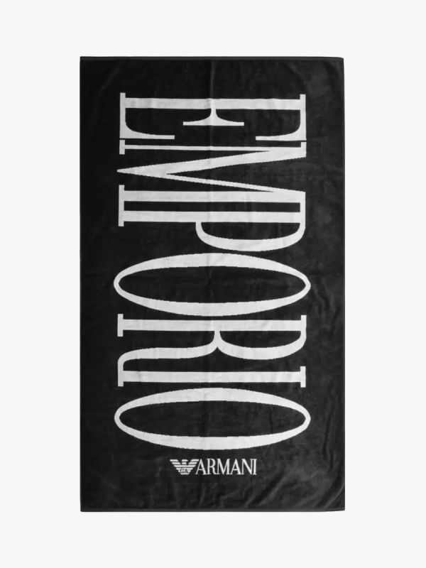 Emporio Armani Oversized Logo Beach towel - Black