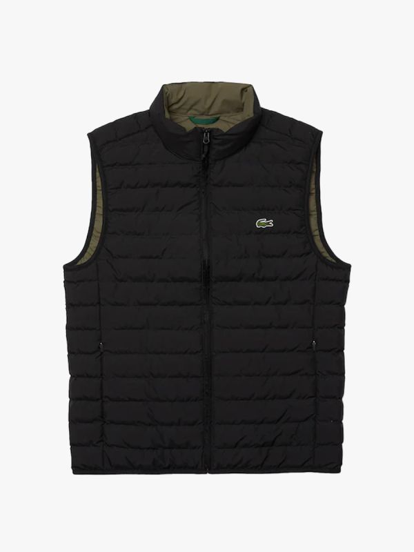 Lacoste Lightweight Water-Resistant Quilted Gilet - Black/Khaki Green