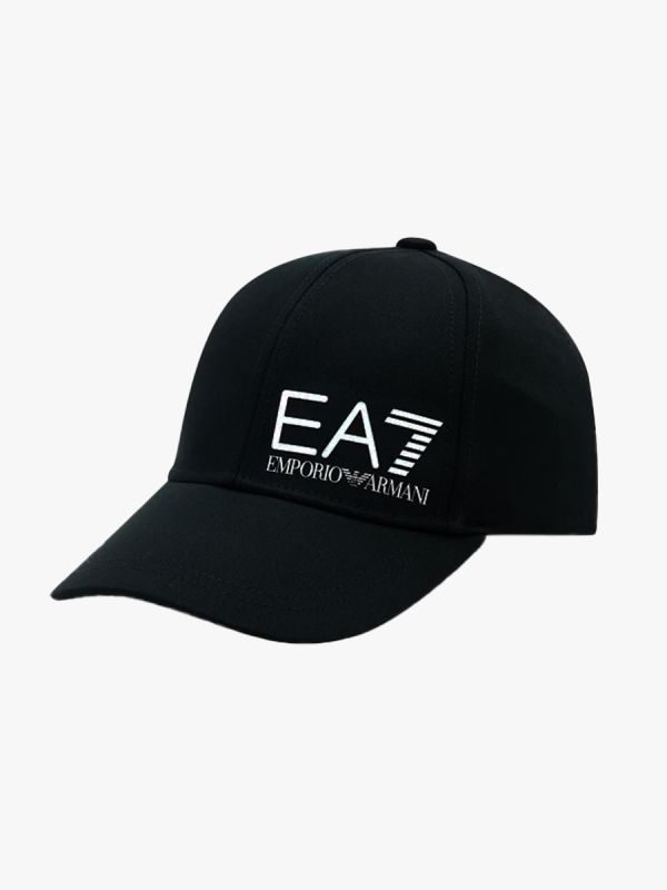 EA7 Emporio Armani Cotton Baseball Cap White Logo - Black