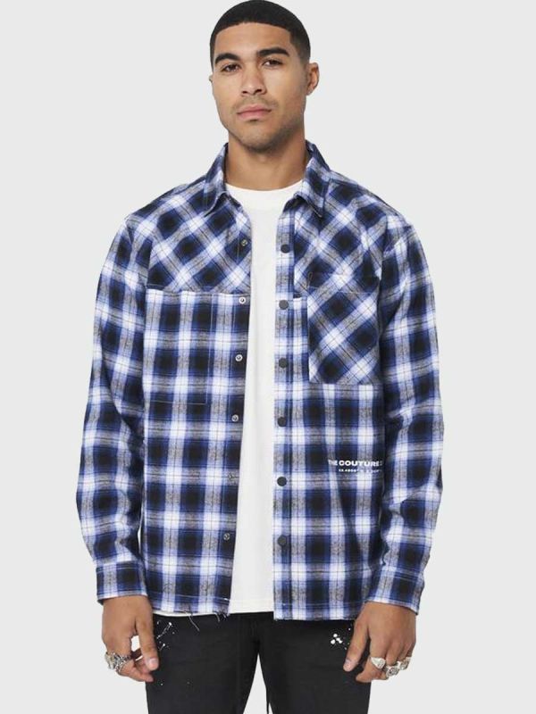 The Couture Club Definition Distressed Hem Check Shirt - Blue