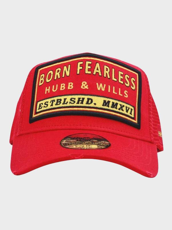 Hubb And Wills Born Fearless Patch Trucker Hat - Red