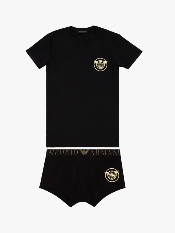 Emporio Armani Gold Logo Two Piece Underwear Set - Black