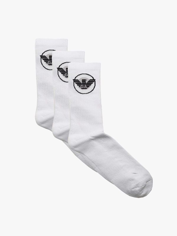 Emporio Armani 3 Pack Short Logo Socks - White