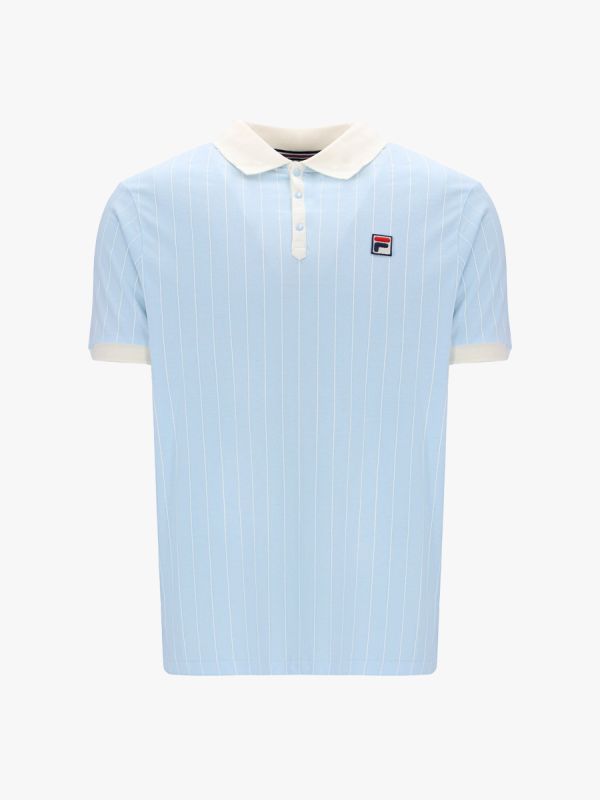 Fila BB1 Classic Vintage Striped Polo Shirt - Clear Blue/Marshmallow