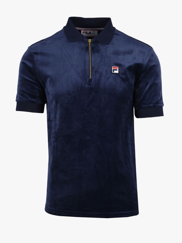 Fila Devon Velour Polo Shirt - Navy