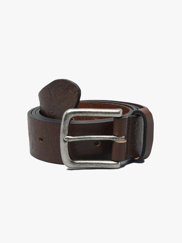Pretty Green Paisley Embossed Leather Belt - Brown