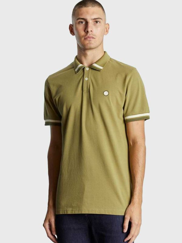 Pretty Green Tipped Banker Polo Shirt - Khaki