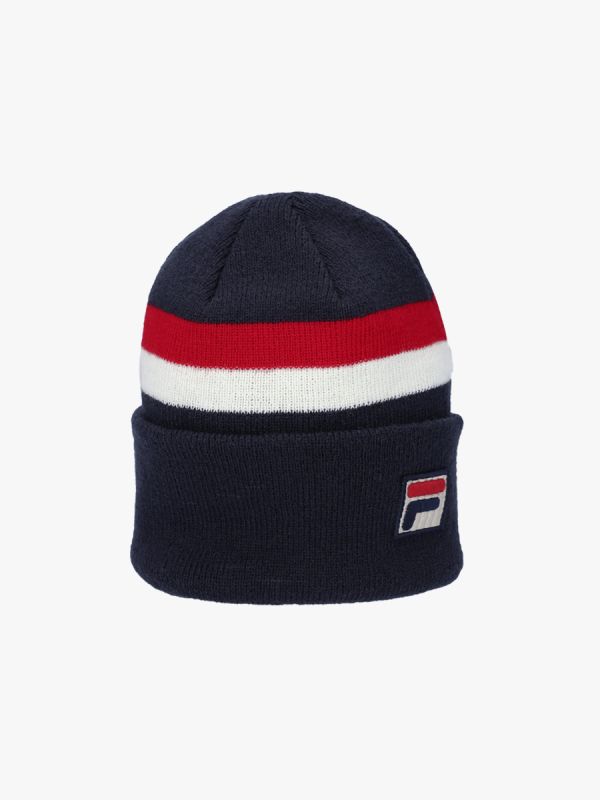 Fila Linus Stripe Flat Knit Beanie Hat - Fila Navy/Red/White