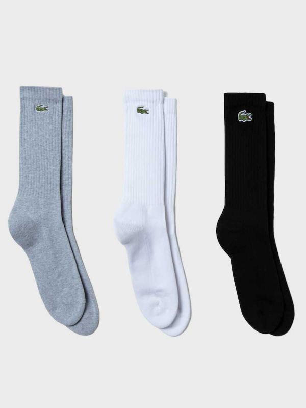 Lacoste Sport 3 Pack High-Cut Cotton Socks - Grey/White/Black