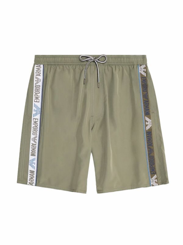 Emporio Armani Beach Tape Logo Swim Shorts - Military Green