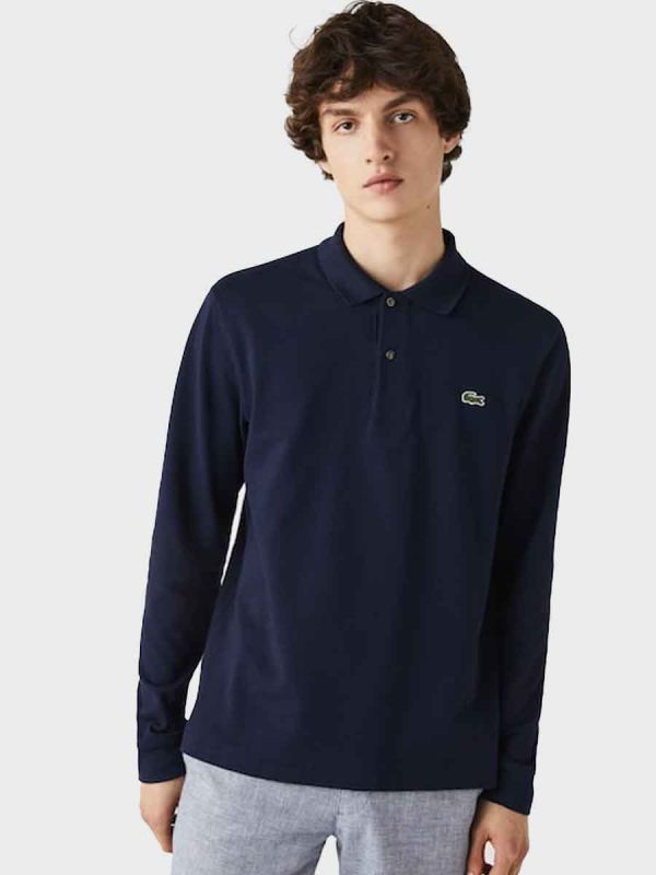 Lacoste L/S Ribbed Collar Polo Shirt - Navy