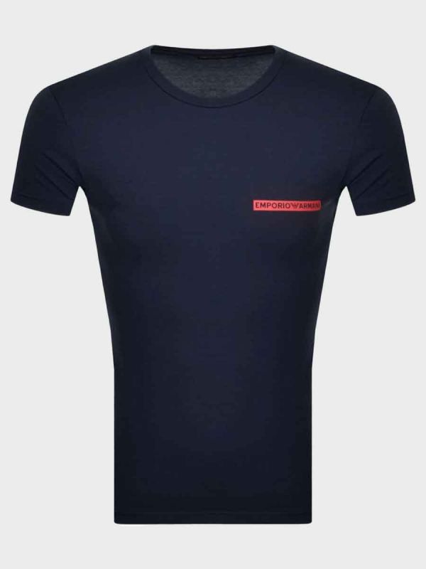 Emporio Armani Lounge Printed Strip Logo T-Shirt - Navy