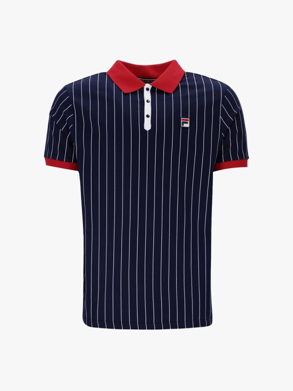 Fila BB1 Classic Vintage Striped Polo Shirt - Peacoat/Chinese Red