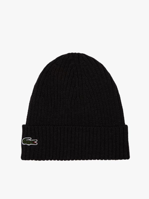 Lacoste Ribbed Wool Beanie - Black