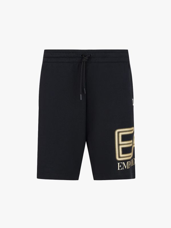 EA7 Emporio Armani Logo Series Gold Logo Bermuda Shorts - Black