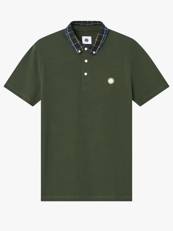 Pretty Green Thomas Check Collar Polo Shirt - Green