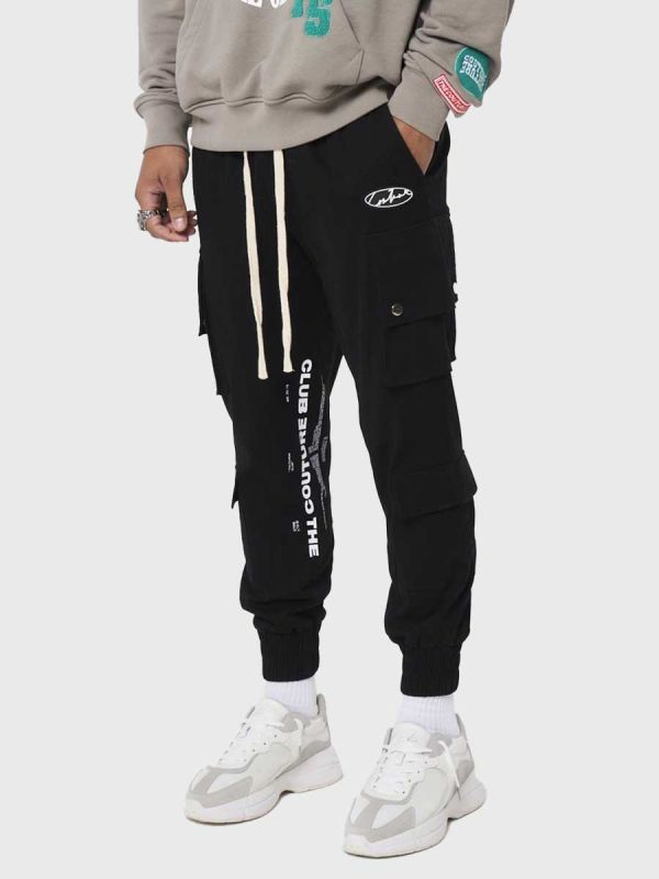 The Couture Club Utility Pocket Printed Cargo Pants - Black