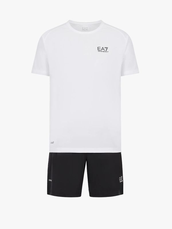 EA7 Emporio Armani VENTUS7 Athlete T-Shirt and Shorts Set - White/Black