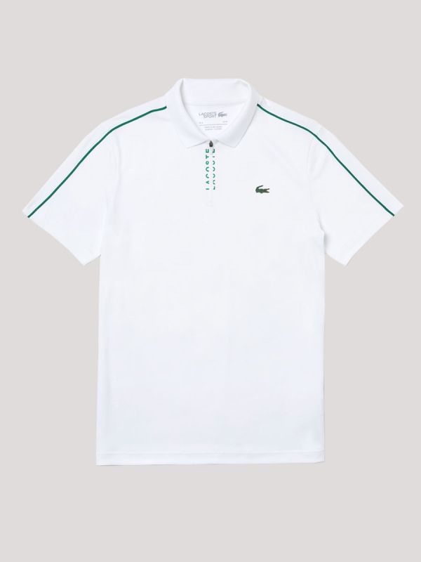 Lacoste Sport Zippered Collar Piqué Golf Polo Shirt - White/Green