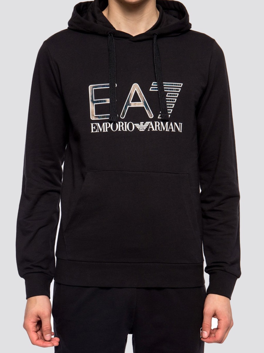 Ananiver skab Indgang Emporio Armani EA7 Hologram Large Logo Print Hoodie - Black | Spiralseven