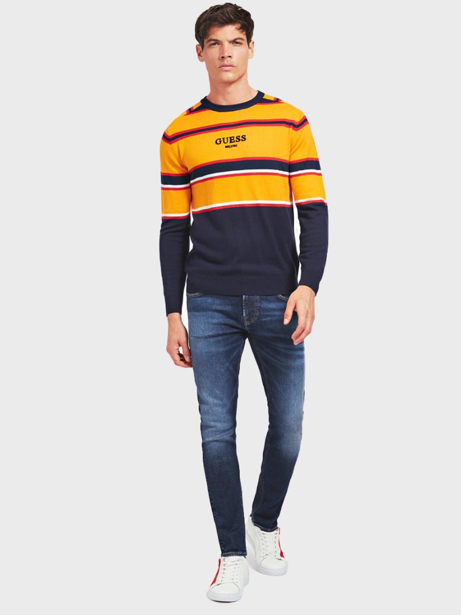 kaart hiërarchie bouwen Guess Yarn Striped Sweater - Navy / Orange | Spiralseven