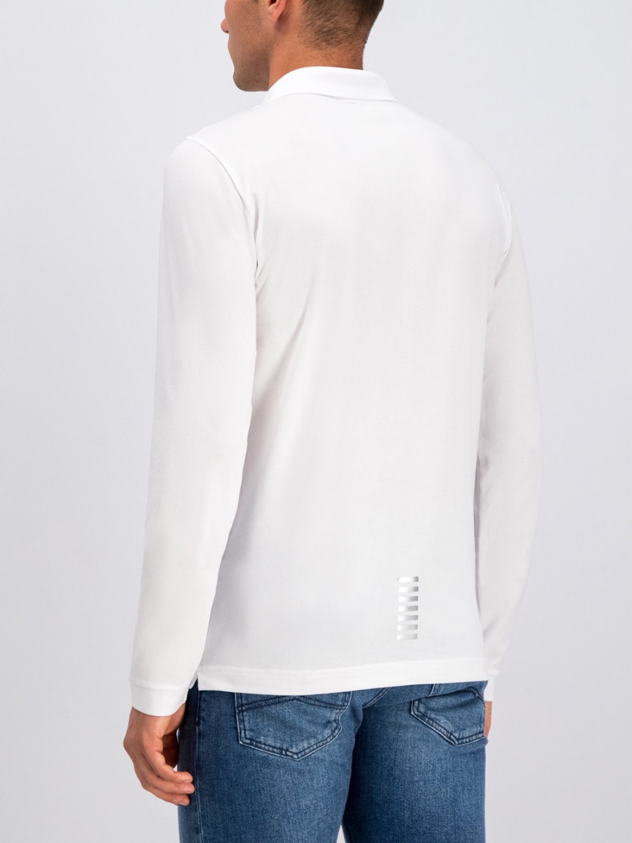 EA7 Emporio Armani Mens Long Sleeve Polo Shirt - White | Spiralseven