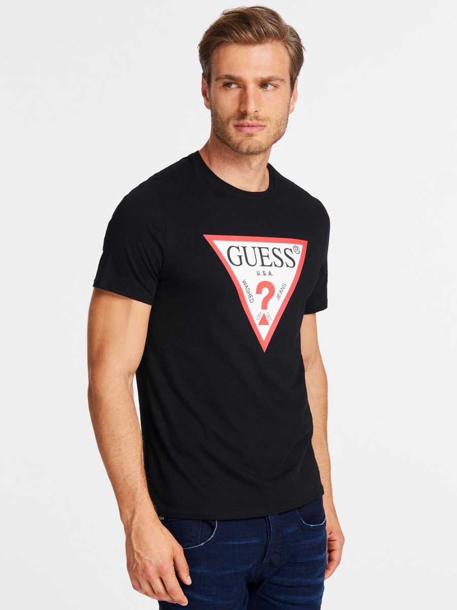 Guess Triangle Large Logo Mens T-Shirt - Black | Spiralseven