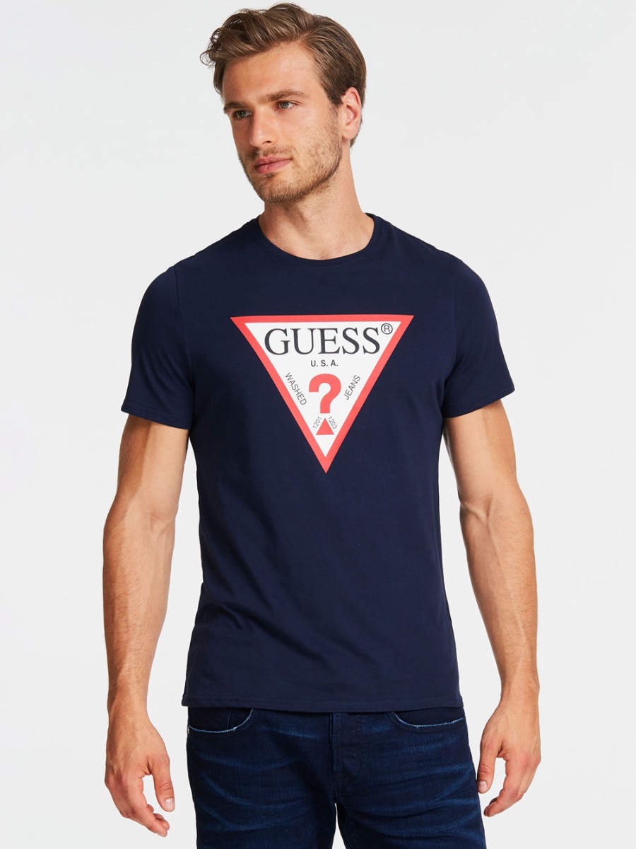 Guess Mens Triangle Large Logo T-Shirt - Navy | Spiralseven