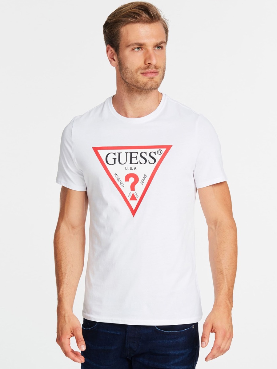 Guess Triangle Large Logo T-Shirt - White | Spiralseven