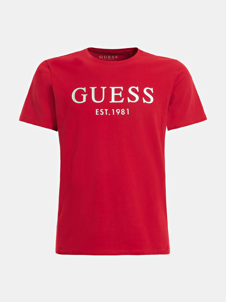 Guess Mens Logo T-Shirt - Red | Spiralseven