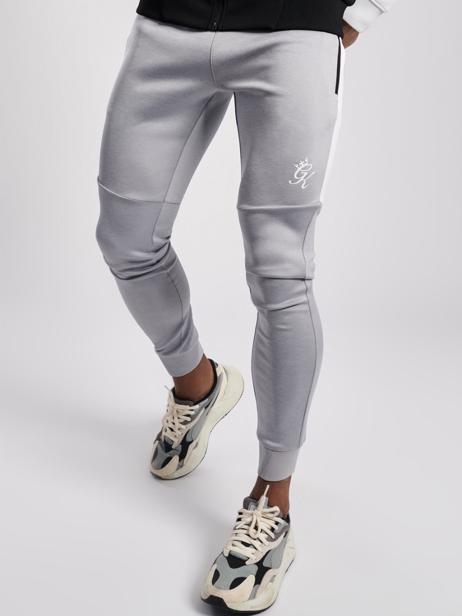 Gym King Chiba Poly Tracksuit Bottoms in Black & Grey Marl