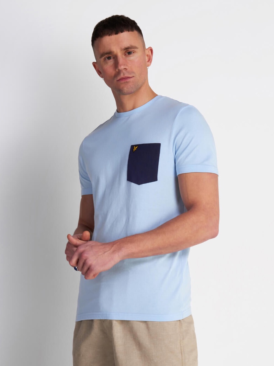 Lyle & Scott Mens Contrast Pocket T-Shirt - Pool Blue Navy | Spiralseven
